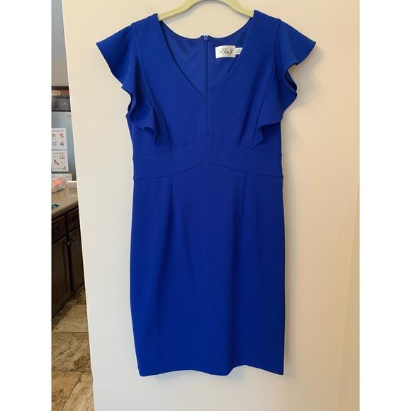 Eliza J Cobalt Blue Flutter Sleeve Knee Length Dress Career Wedding Guest 8P - Picture 1 of 11